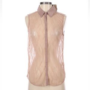 NWT Chan Luu Sleeveless Button Up Lace Sheer Blouse in Light Brown/Blush Size XS